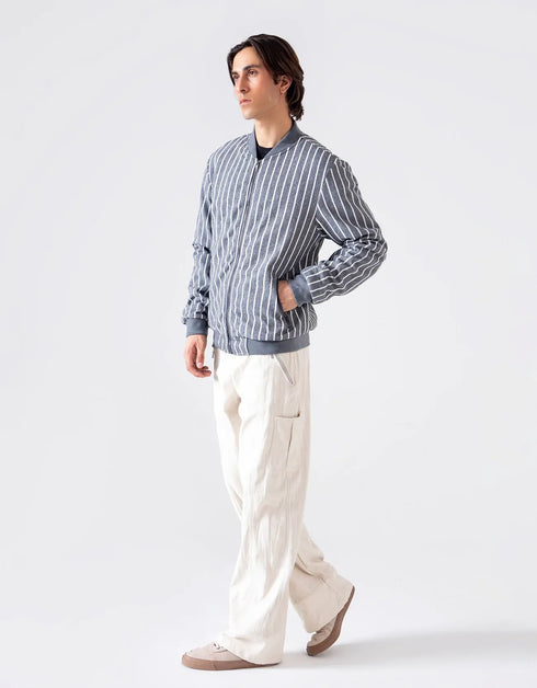 STRIPED TEXTURED BOMBER JACKET